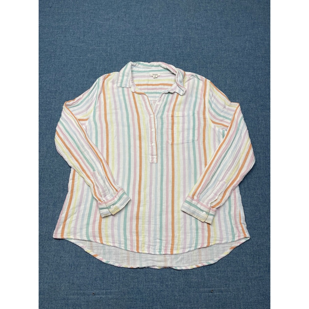 A.n.a A new approach Pastel Striped Gauze Tunic Top Long Sleeve Button Front L